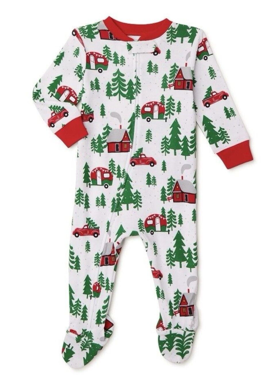 Holiday Time Unisex Red Truck & Tree Sleep & Play Pajama Size 0-3M